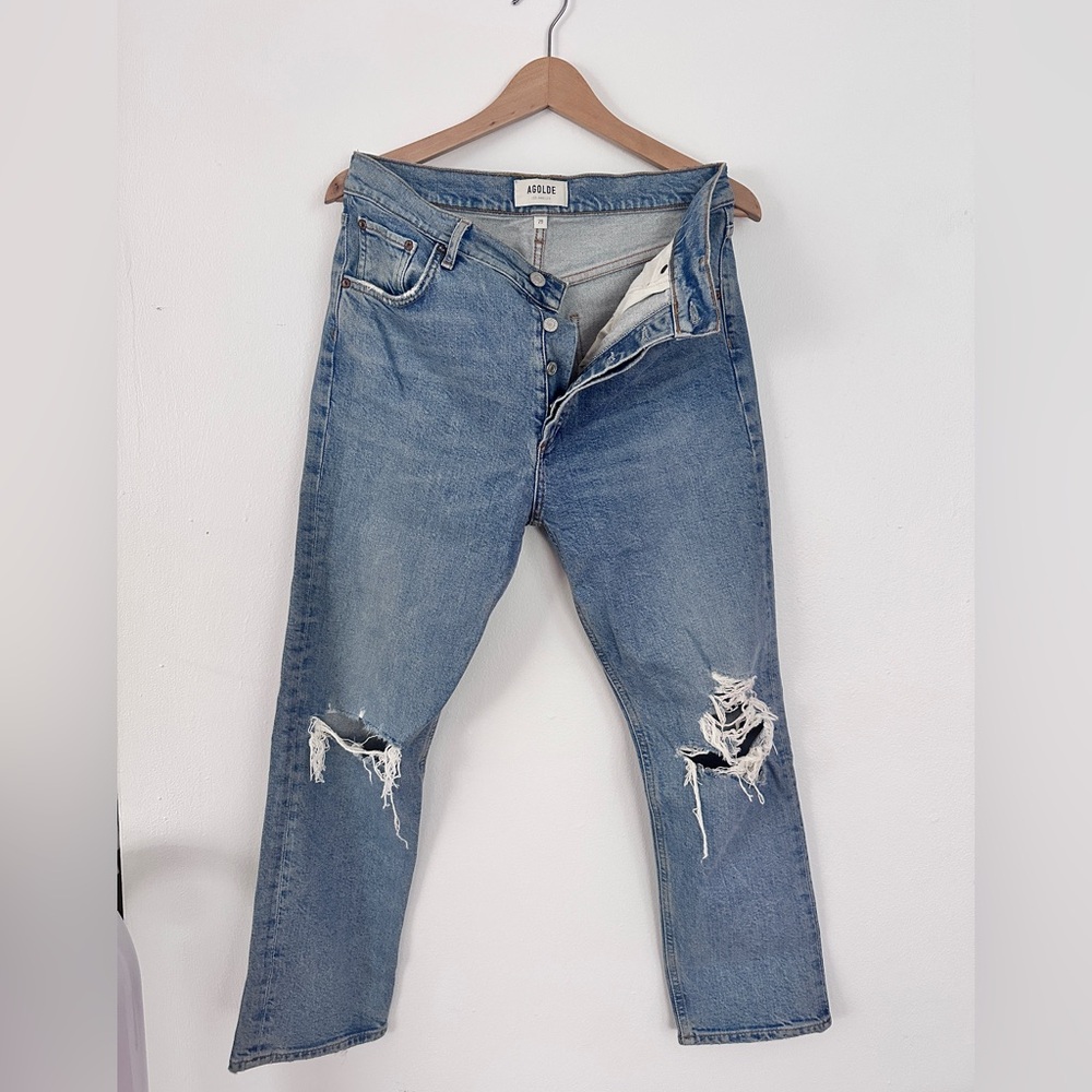 Agolde Men's Light Blue Ripped Slim Straight Jeans